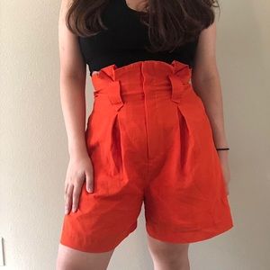 BRIGHT ORANGE LINEN SHORTS